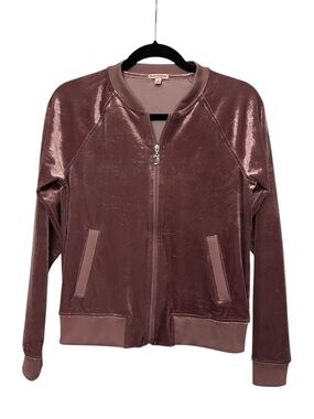 Juicy Couture mauve pink shimmer metallic velour track bomber jacket size small